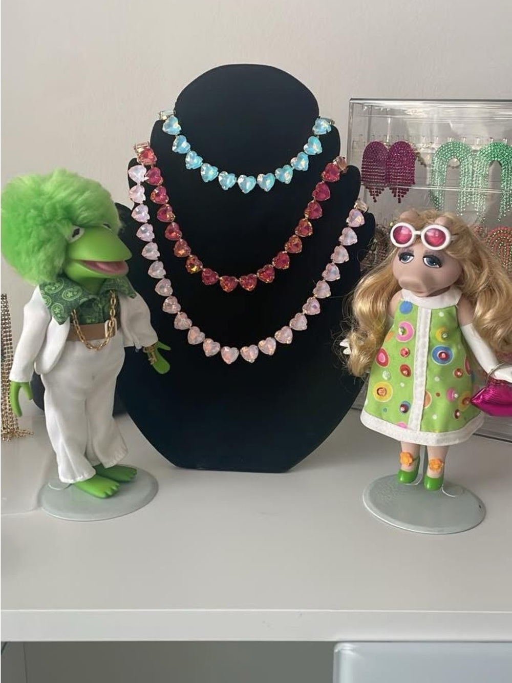 Feed Me Gems Heart Gem Necklace Trio - Pink, Watermelon, Blue. Never worn.